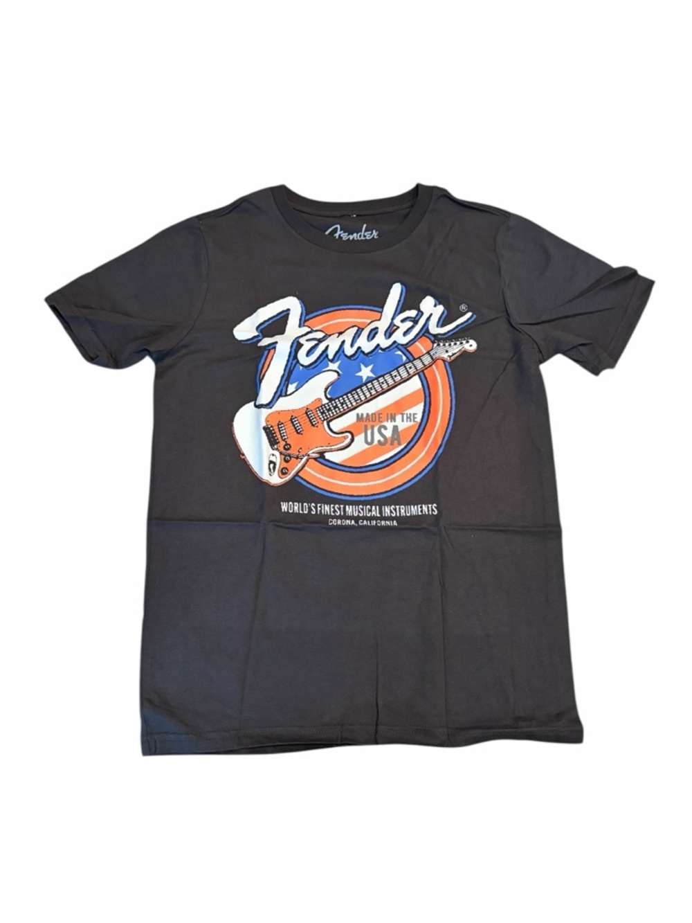 Fender Guitar Graphic Tee Black Youth M 10/12 NWOT Made in USA Design